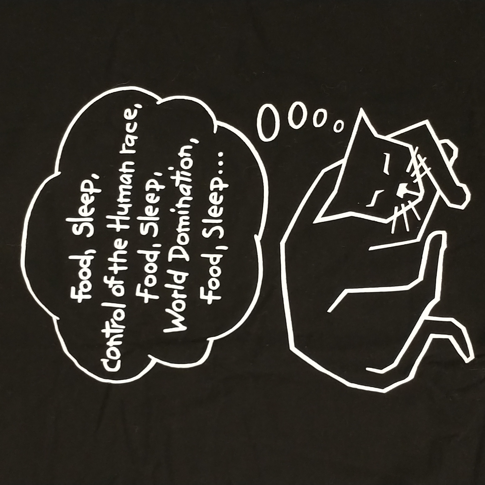 Cat Humor World Domination Black Usa Made Tee 100 Cotton T Shirt White Graphic